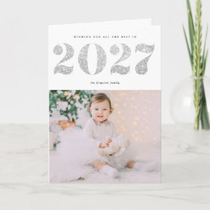 Chic 2022 Silber Glitter Frohes Neues Jahr Foto Feiertagskarte