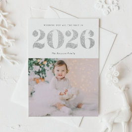 Chic 2022 Silver Glitzer Happy New Year Foto Holi Feiertagspostkarte