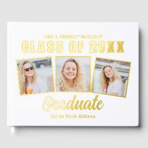 Chic 2025 Abschluss 3 Foto Collage Gold Foil Gästebuch