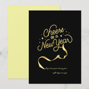 Chic 2026 Silvesterparty Gold Glitter Schwarz Feiertagskarte