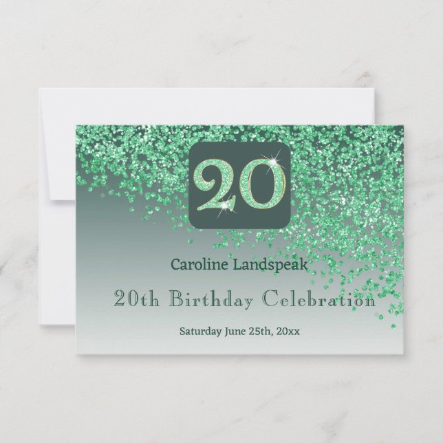 Chic 20 Birthday Green Glitzer UAWG RSVP Karte (Vorderseite)