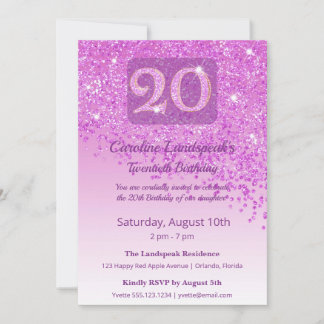 Chic 20. Geburtstag Pink Glitzer Einladung