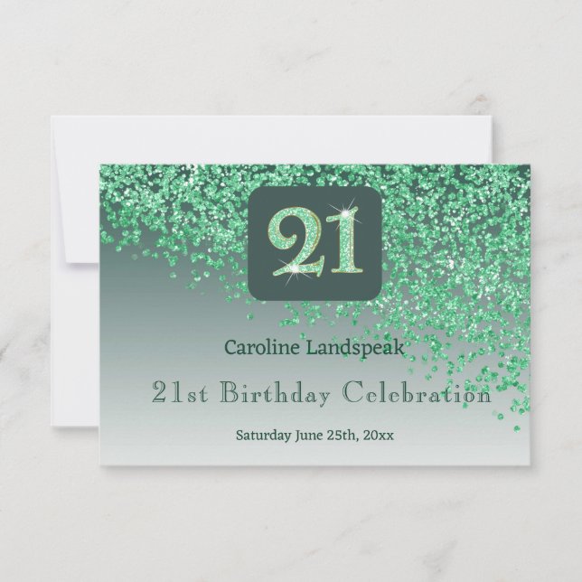 Chic 21 Birthday Green Glitzer UAWG RSVP Karte (Vorderseite)
