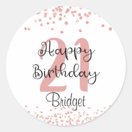 Chic 21. Geburtstag Rose Gold Glitzer Name Runder Aufkleber