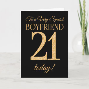 Chic 21. Gold-Effekt auf Black Boyfriend Birthday Karte