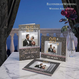 Chic 25. Silberhochzeits-Foto Danke, Gold Dankeskarte