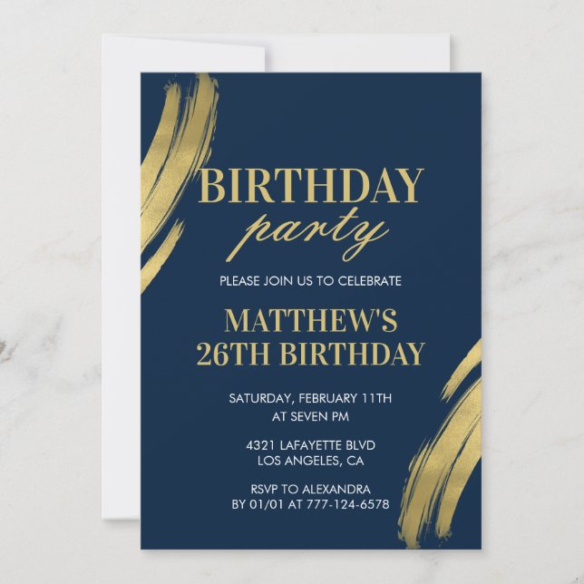 Chic 26. Geburtstag Einladungen Party Junge Navy (Vorderseite)