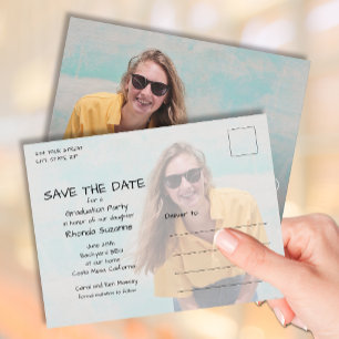 Chic 2 Foto Abschluss Save the Date Postkarte
