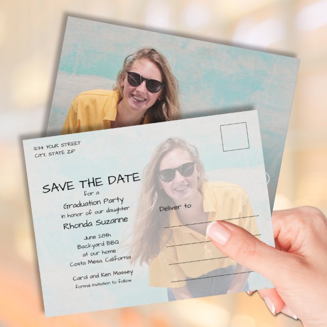 Chic 2 Foto Abschluss Save the Date Postkarte (Von Creator hochgeladen)