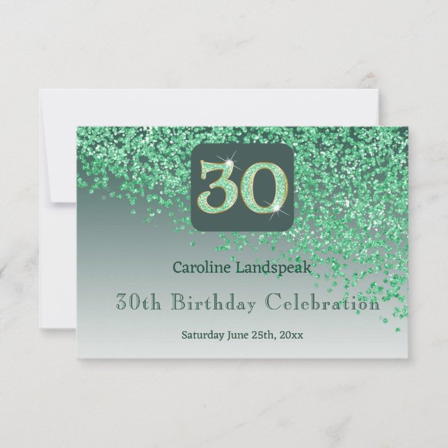 Chic 30 Birthday Green Glitzer UAWG RSVP Karte (Vorderseite)