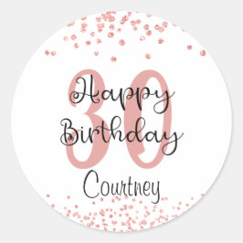 Chic 30. Geburtstag Rose Gold Glitzer Name Runder Aufkleber