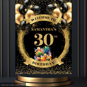 Chic 30. Geburtstag Whiskey Black Gold Party Banne Wandteppich