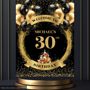 Chic 30. Man Birthday Whiskey Foto Party Banner Wandteppich