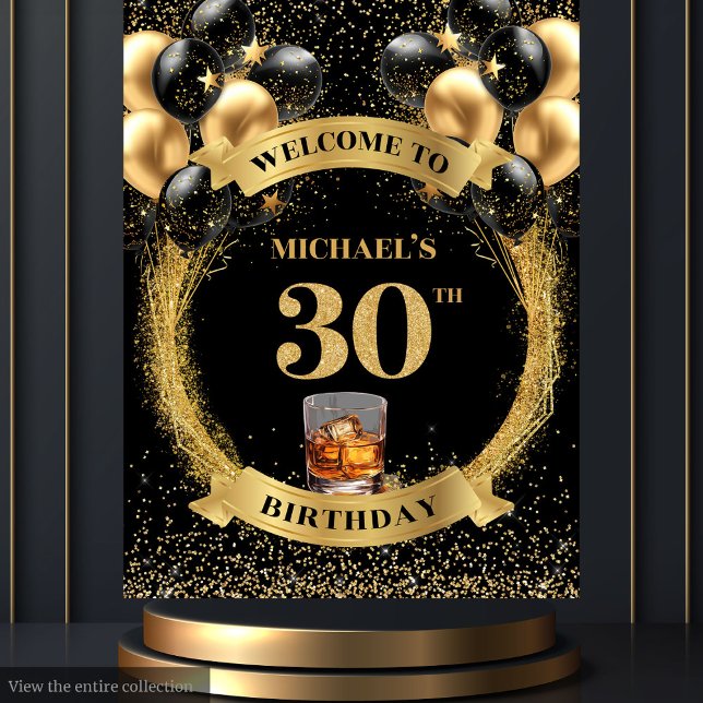 Chic 30. Man Birthday Whiskey Party Display Wandteppich (Chic 30th Man Birthday Whiskey Party Display Tapestry)