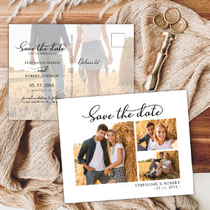 Chic 3 Foto Collage Wedding Budget Save the Date Ankündigungspostkarte