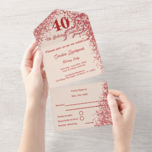 Chic 40. Geburtstag Roter Glitter Champagner   Jed All In One Einladung
