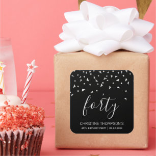 Chic 40. Geburtstag Silver Black Confetti Quadratischer Aufkleber