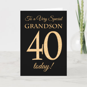 Chic 40. Gold-Effekt auf Black, Grandson Birthday Karte