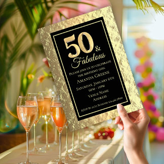 Chic 50 & fabulous Gold Geburtstagsparty Einladung