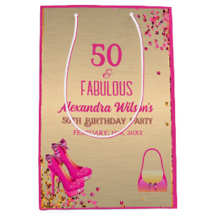 Chic 50 & Fabulous High Heels Gold Hot Pink Glitze Mittlere Geschenktüte