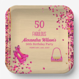 Chic 50 & Fabulous High Heels Gold Hot Pink Glitze Pappteller