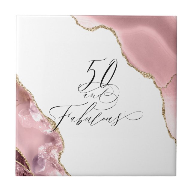 Chic 50 Fabulous Rose Gold Glitzer Typografie Fliese (Vorderseite)