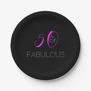 Chic 50. Geburtstag Hot Pink Schwarze Party Pappteller