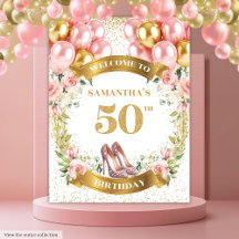 Chic 50. Geburtstag Pink Heelses Blush Bloral Bann