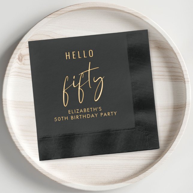 Chic 50. Geburtstagsparty Servietten Mit Folie (Elevate your 50th birthday party decor with these elegant black and gold foil napkins)