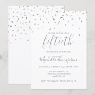 Chic 50. Geburtstagsparty Silver Confetti Invitati Einladung