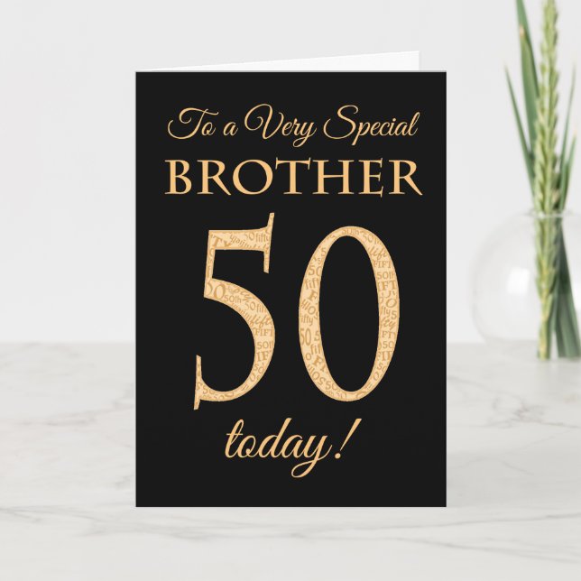 Chic 50. Gold-Effekt auf Black, Brother Birthday Karte (Vorderseite)