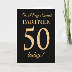 Chic 50. Gold-Effekt auf Black, Partner Birthday Karte
