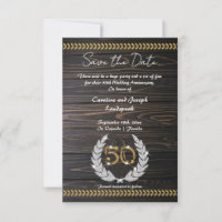 Chic 50-jähriges Jubiläum Holz & Gold Save the Dat