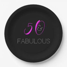 Chic 50 und fabelhafte Hot Pink Black Birthday Par Pappteller