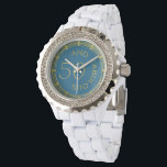Chic 50 und fabulous Blue Gold Glittery 50. Armbanduhr<br><div class="desc">Mit den modernen Imitaten goldene Glitzer-Linien und den Worten 50 und fabelhaften gebogenen rund um die Uhr ist dies das ideale Geschenk für die Frau,  die einen 50. Geburtstag feiert. Dramatisch und modern. Ein stilvoller Look für die Frau,  die stolz ist,  fünfzig zu sein.</div>
