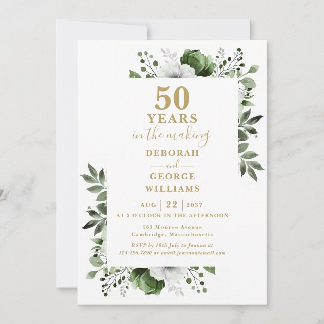 Chic 50th Wedding Anniversary Monogram Floral Einladung (Vorderseite)