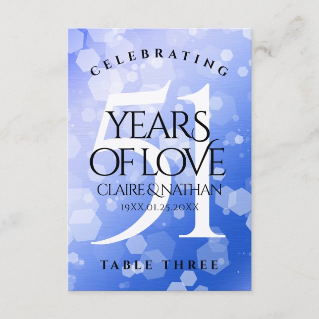 Chic 51. Saphire Wedding Anniversary Table Card Dankeskarte (Vorderseite)