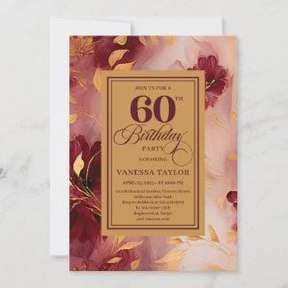 Chic 60. Geburtstag Marsala Blush Gold Boho Einlad Einladung