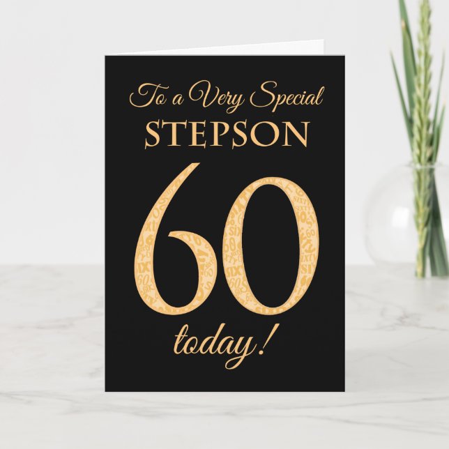 Chic 60. Gold-Effekt auf Black, Stepson Birthday Karte (Vorderseite)