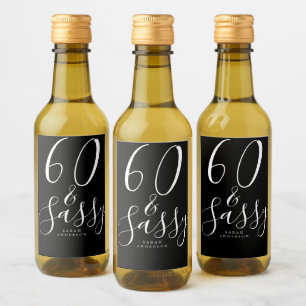 Chic 60 Sassy Schwarz-weiß Name 60. Geburtstagsges Weinetikett