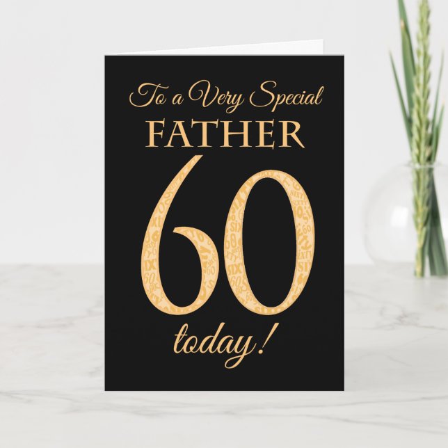 Chic 60th Gold-effect on Black, Father Birthday Karte (Vorderseite)