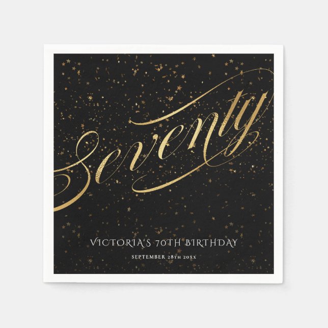 Chic 70. Confetti Calligrafy Gold Black Serviette (Vorderseite)