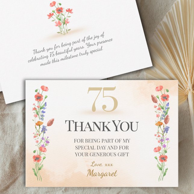 Chic 75. Geburtstag - Wildblume Design Dankeskarte (Von Creator hochgeladen)