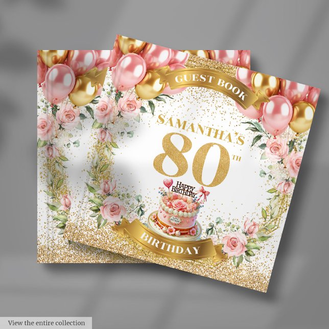Chic 80. Geburtstag Gästebuch Blush Glitzer Design (Chic 80th Birthday Guest Book Blush Glitter Design

)