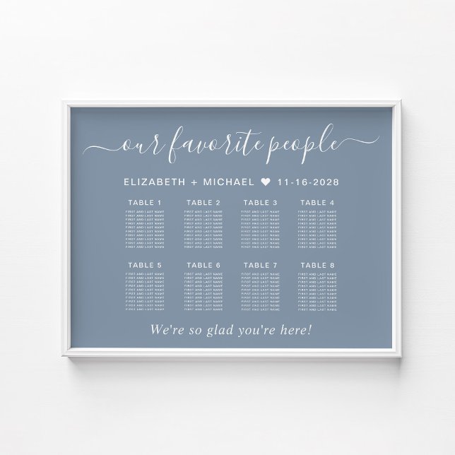 Chic 8 Table Dusty Blue Wedding Seating Chart Poster (Von Creator hochgeladen)