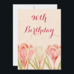 Chic 90. Birthday Spring Crocuses Einladung<br><div class="desc">Frauenelegante, personalisierte, florale Krokus 90. Geburtstag feiern eine individuelle Vorlage, mit wunderschönen, Vintagen botanischen Kunstdarstellungen von großen rosa und weißen Crocuses Blume mit whimsikalen, extravaganten, lockigen, Wirblen, kursiven, kalligraphischen Drehbuch individuell anpassbaren rosa Farbe Schriftart auf einem hübschen Vintagen / beige Hintergrund. Stilvoll, extravagant, elegant, chic, feminin, romantisch, maßgeschneidert Einladungen für...</div>