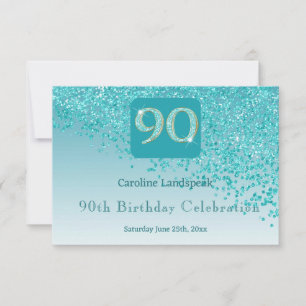 Chic 90 Geburtstag Aquamarin Blue Glitzer UAWG RSVP Karte