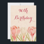 Chic 90th Birthday Spring Crocuses Einladung<br><div class="desc">Frauenelegante, personalisierte, blumengeschmückte Krokus 90. Geburtstagsparty feiert individuelle Vorlage, mit wunderschönen, Vintagen botanischen Kunstdarstellungen von großen rosa und weißen Crocuses Blume mit weißem, extravaganten, geschmeidigen, Wirblen, kursiven, kalligraphischen Schrift personalisierbar rosa Farbe Schriftart auf einem hübschen Vintagen-beige Hintergrund. Stilvoll, extravagant, elegant, chic, feminin, romantisch, maßgeschneidert Einladungen für eine Frau's neunzigste /...</div>