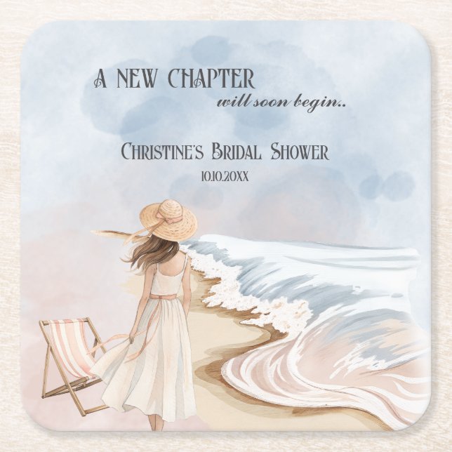 Chic 'A New Chapter' Beach and Waves Brautparty Rechteckiger Pappuntersetzer (Vorderseite)