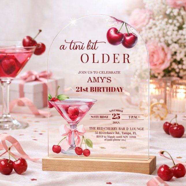 Chic A Tini Bit Älter Cherry Martini 21. Geburtsta Acryleinladungen (Von Creator hochgeladen)